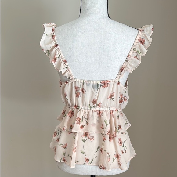 Forever 21 Babydoll Pink Floral Ruffle Blouse M - Picture 6 of 8